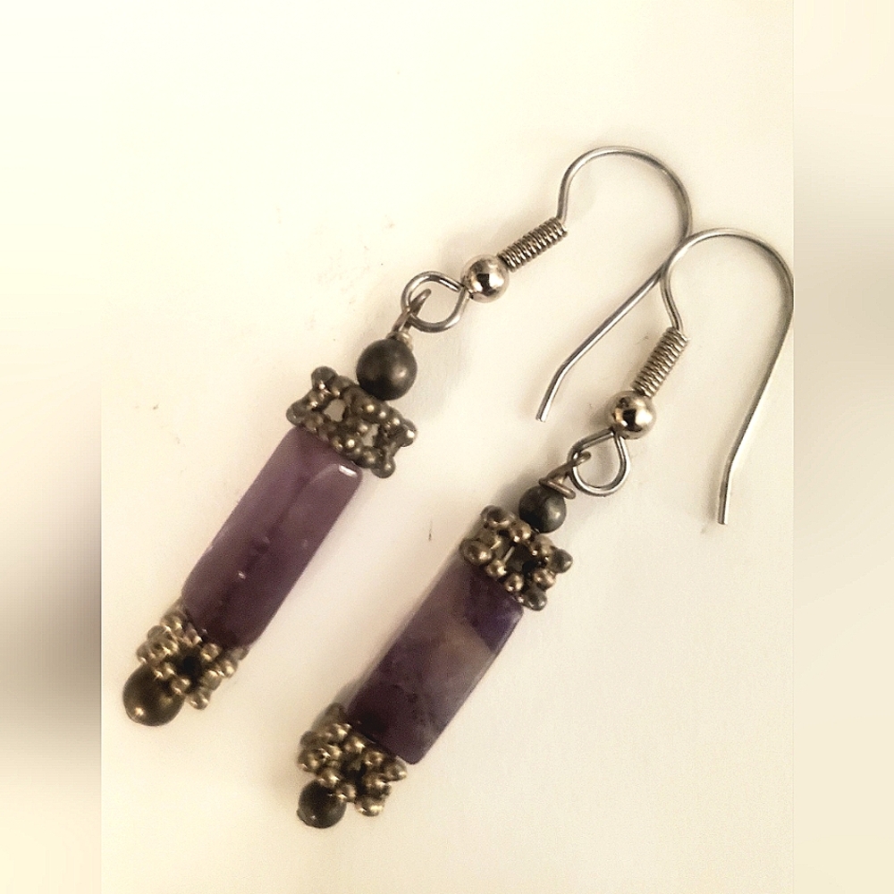 Handmade semiprecious drop earrings amethyst